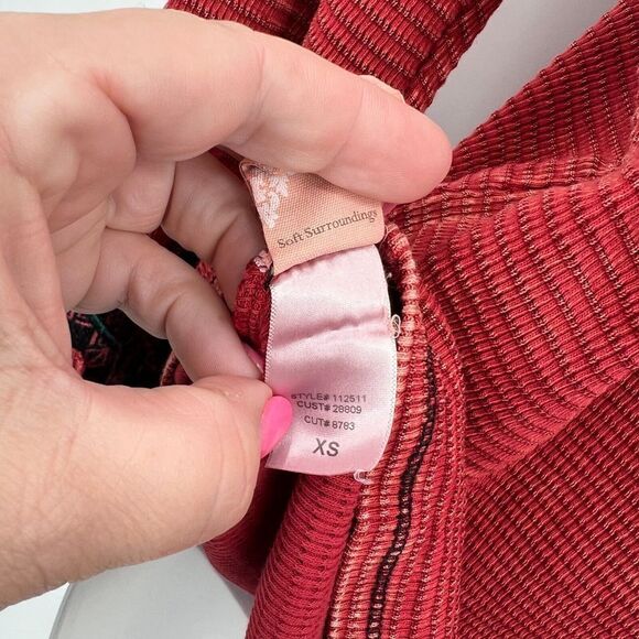 Soft Surroundings Women's Waffle Knit Patchwork Thermal Cuff Top Red XS Boho - Picture 12 of 13